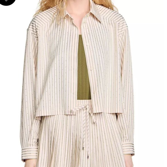 Sandro Striped Rhinestone Shirt - Picture 1 of 3
